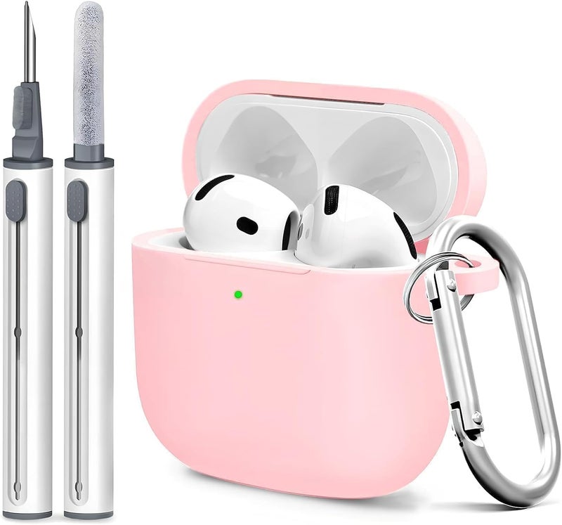 Woyinger Silicone Case Cover for AirPods 4th Gen, Soft Skin, Full Protection, Keychain, Cleaner Kit (Pink) - Image 1